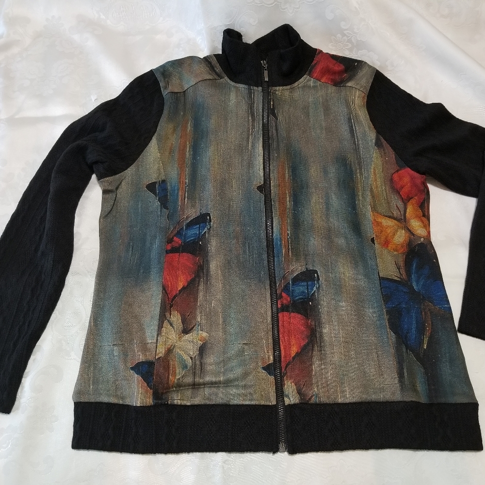 Butterflies In The Shade Zipped Sweater Sz L NEW